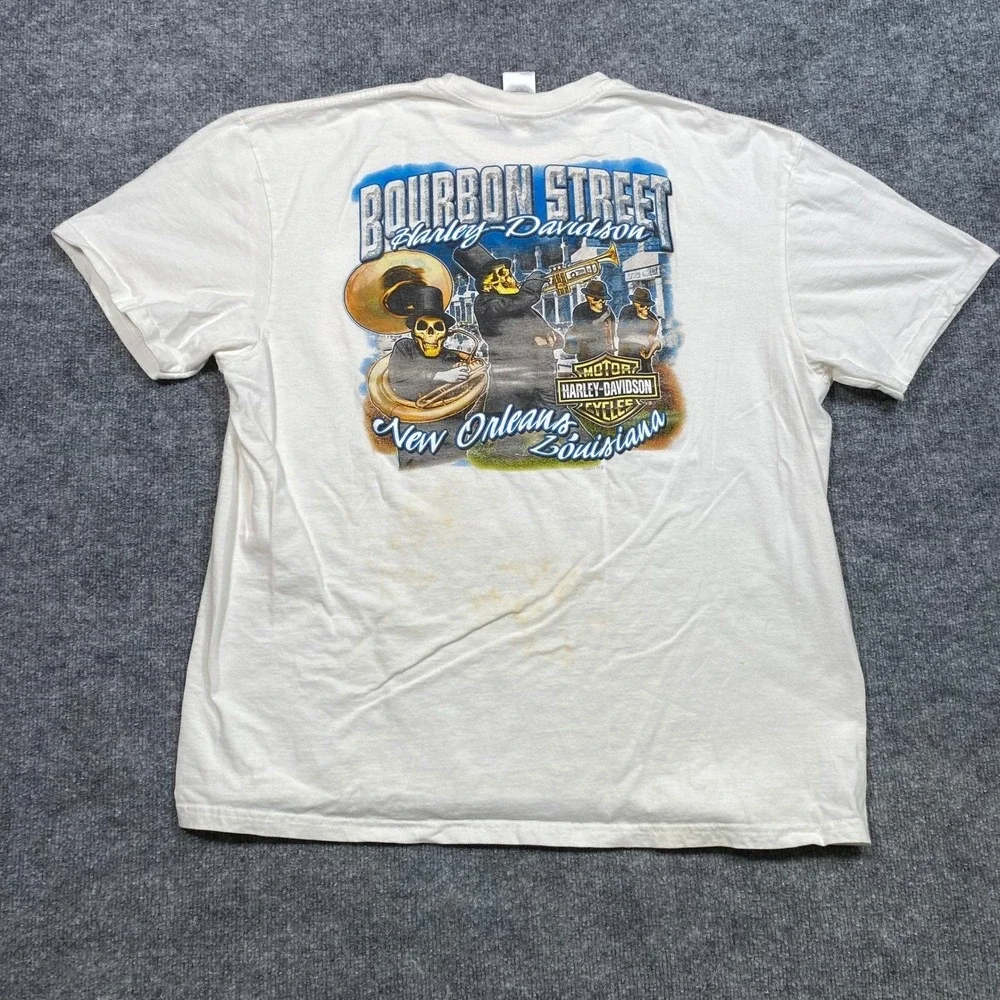 Harley Davidson New Orleans Bourbon Street Graphic Pocket T-Shirt White Mens 2XL